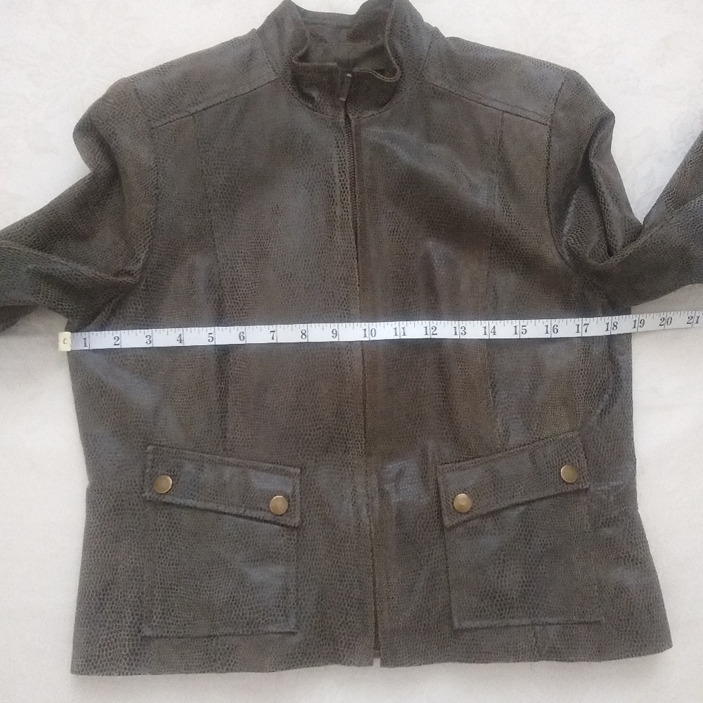 Distressed cracked leather croc finish moto biker jacket - Picture 4 of 7